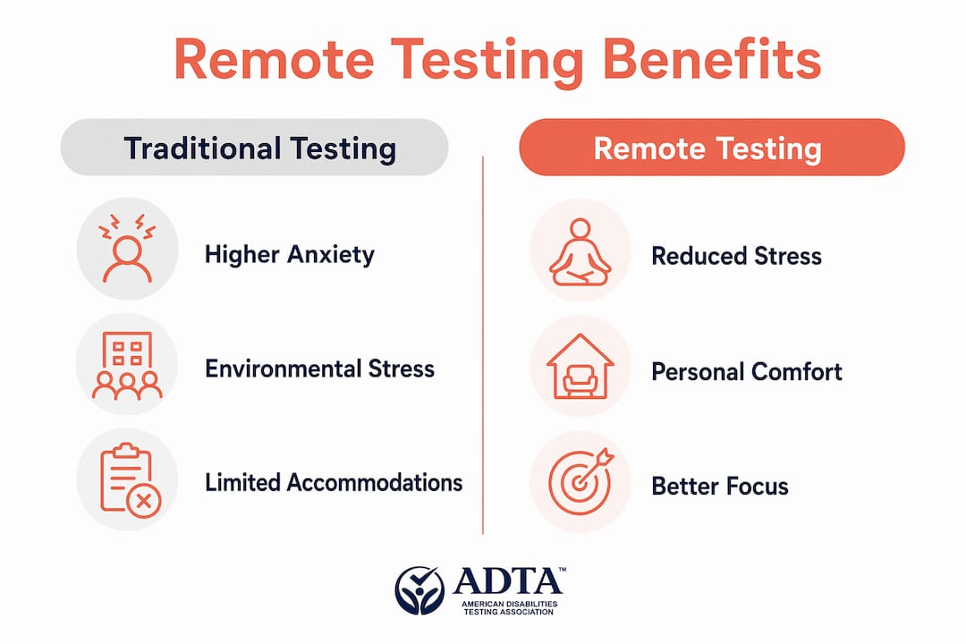 Infographic comparing traditional vs remote LSAT testing