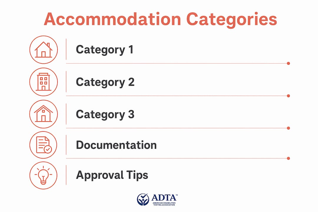 Infographic outlining LSAC accommodation categories and documentation
