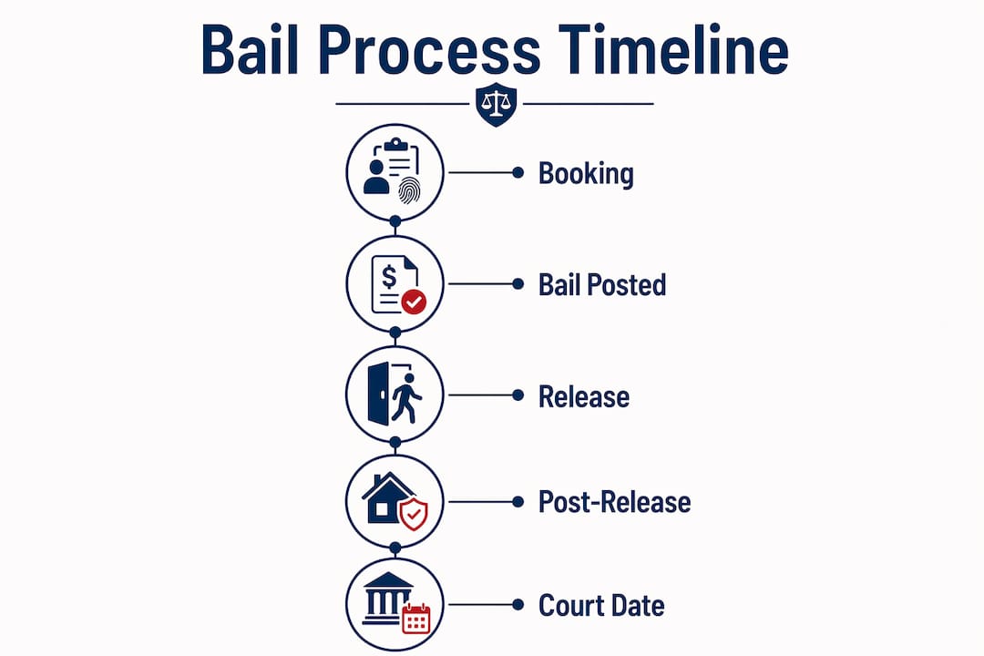 Infographic illustrating bail process timeline steps