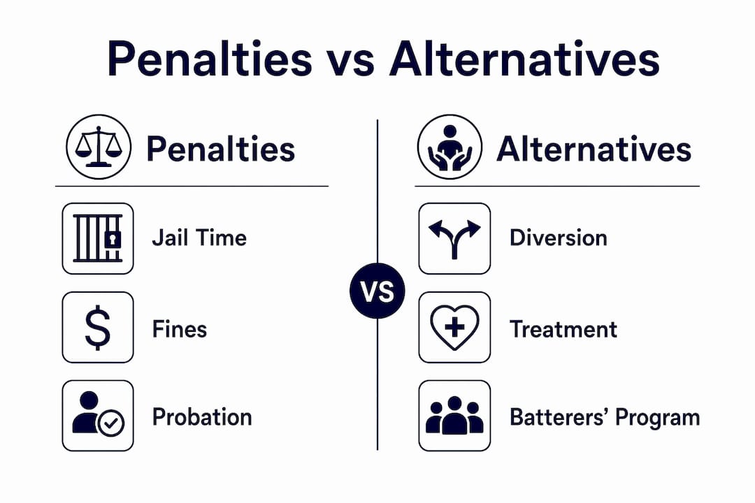 Infographic comparing penalties and alternatives for domestic violence