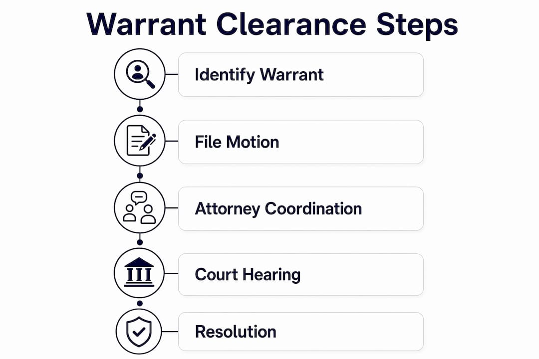 Infographic outlining steps to clear a warrant
