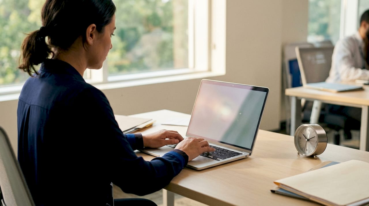 Probation officer inputting monitoring data