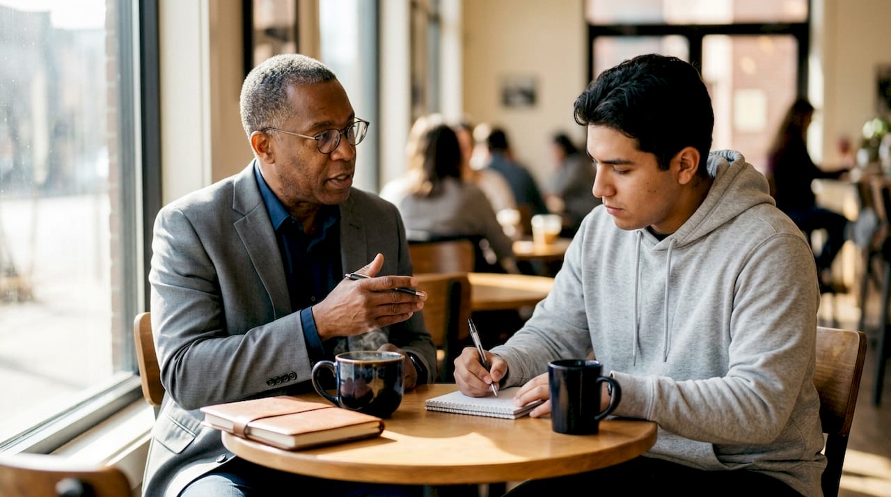 Attorney consulting client in office