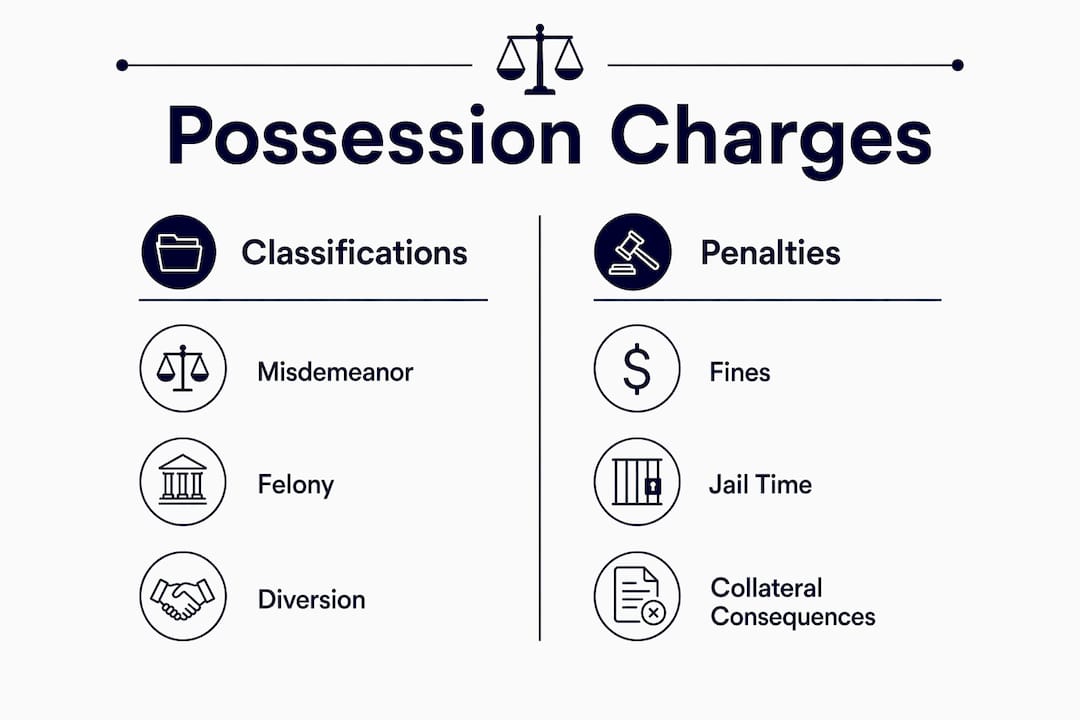 Infographic comparing possession charge types and penalties