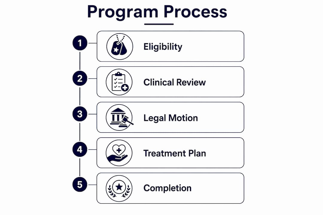 Infographic illustrating military diversion program steps