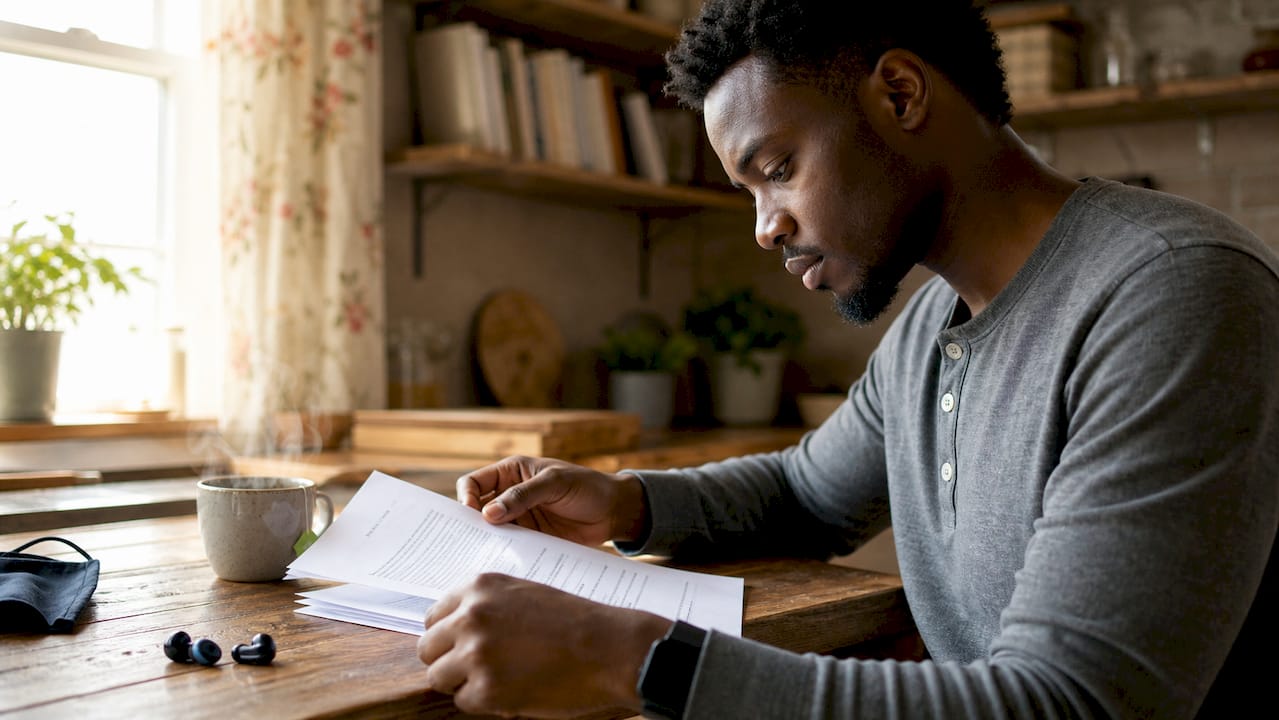 Man studying self-paced online course at home