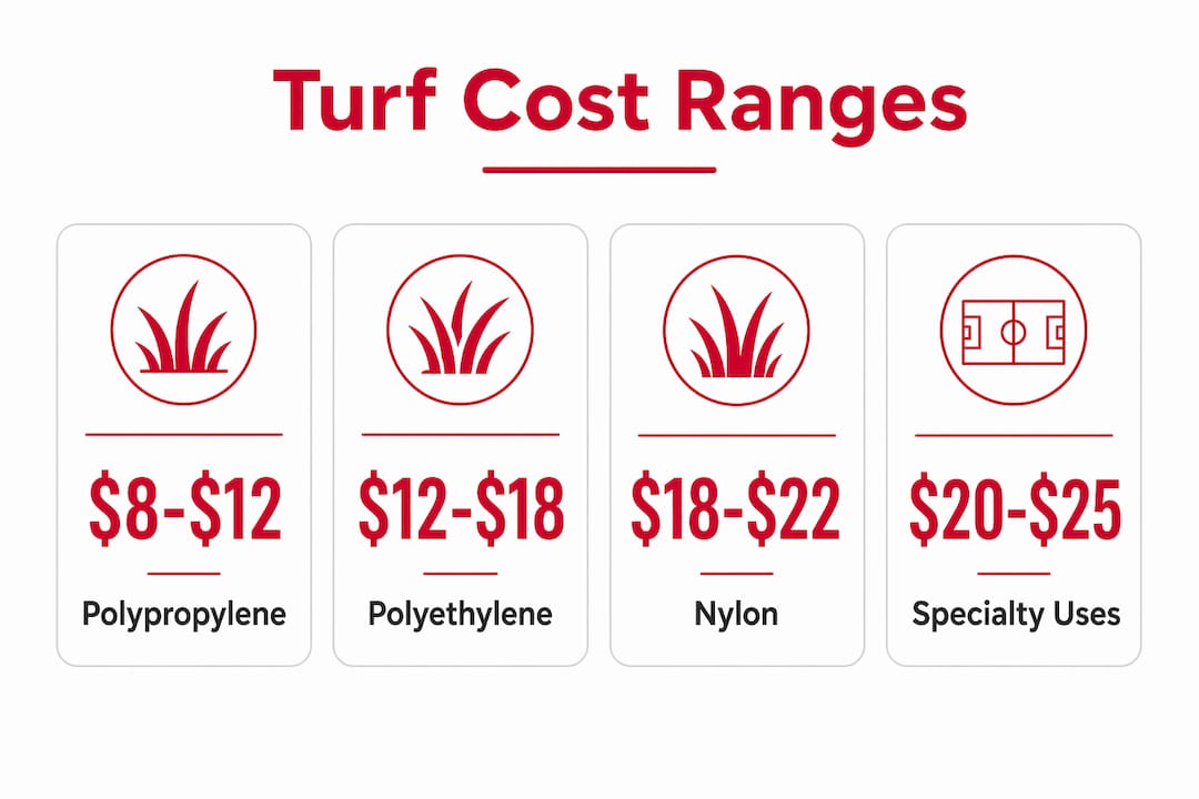 Infographic showing synthetic turf types and cost ranges