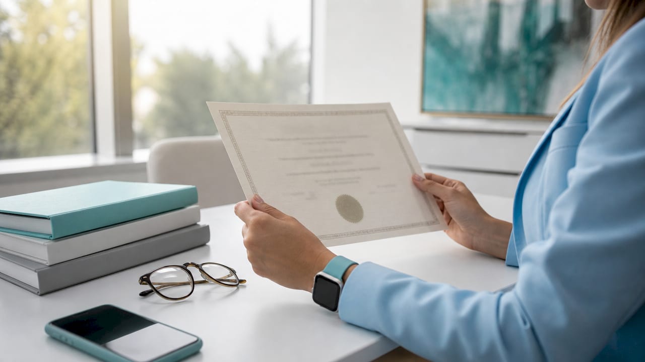 Hands holding official dental accreditation certificate