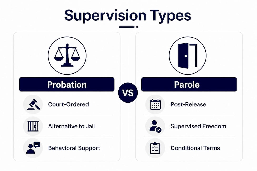 Infographic comparing probation and parole supervision