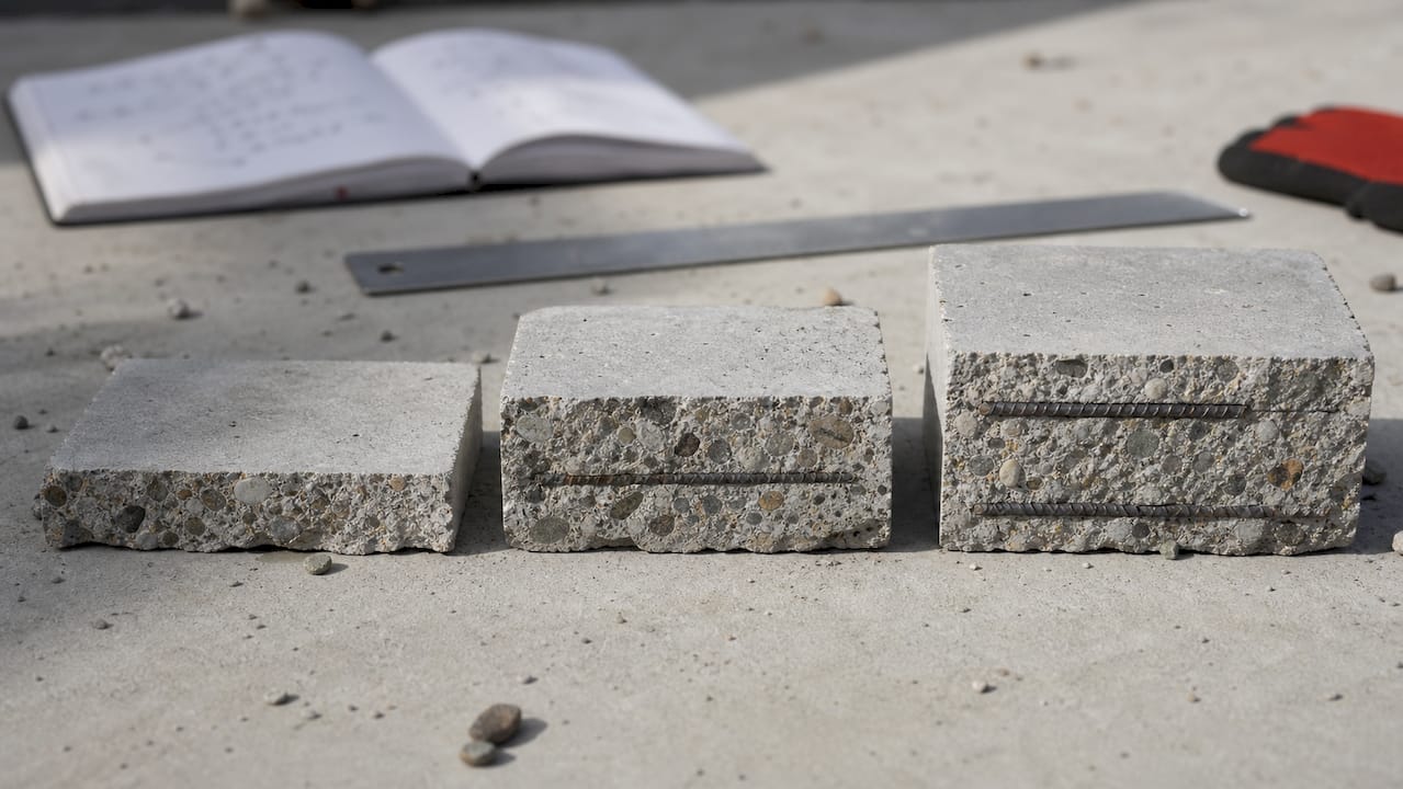 Three concrete slabs with varying thicknesses