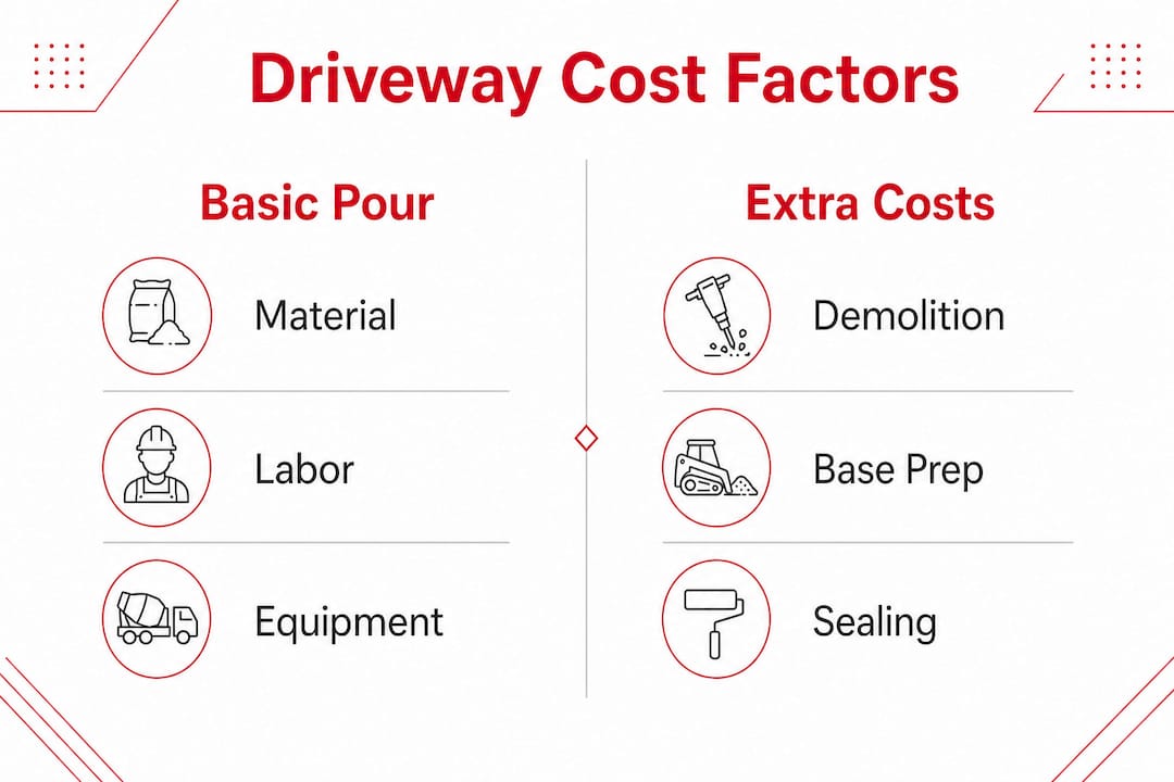Infographic outlining basic and extra concrete driveway costs