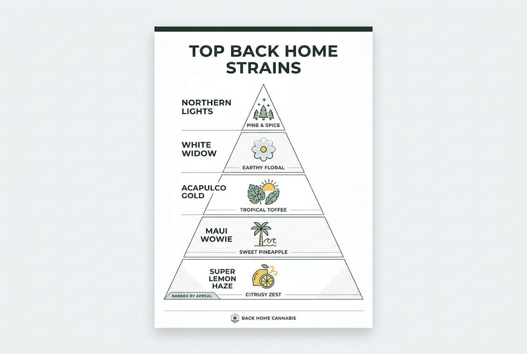 Ranked infographic of Back Home Cannabis top strains