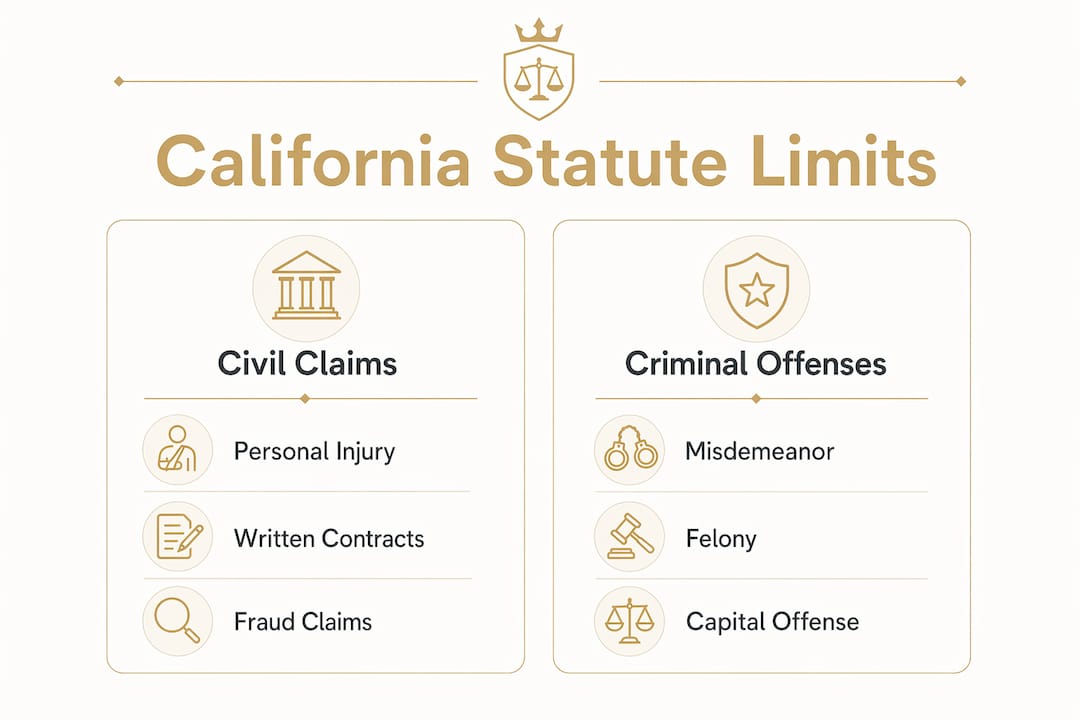 Infographic comparing civil and criminal statute limitations in California