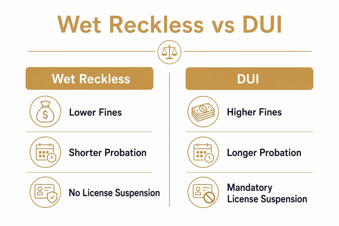 Infographic comparing wet reckless and DUI penalties