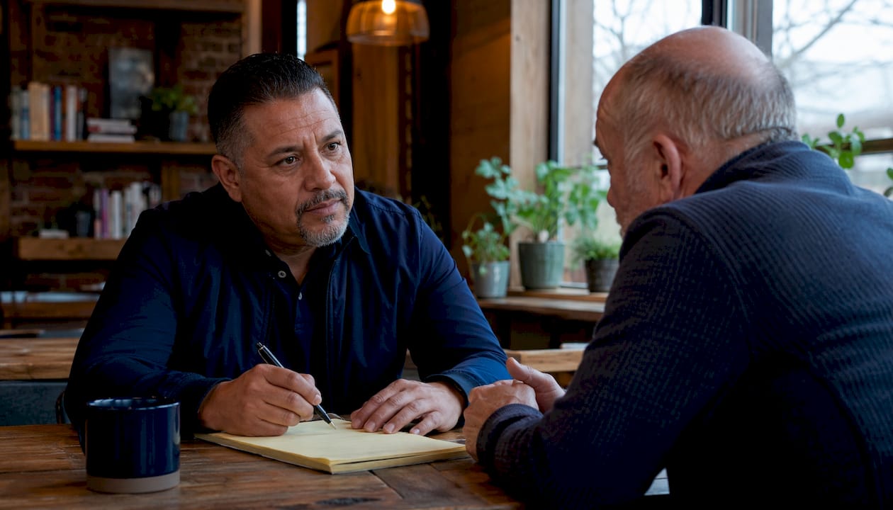 Probation officer consulting with defendant