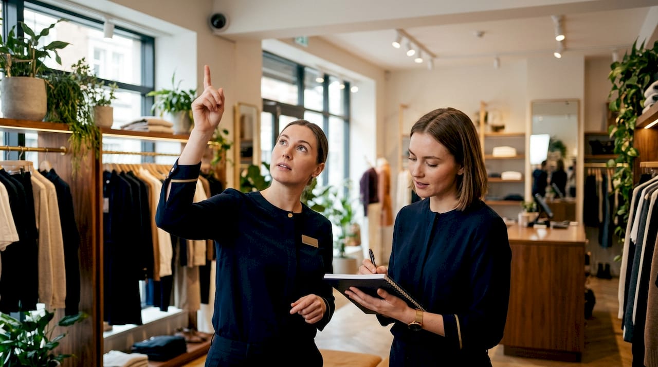 Retail employees reviewing shoplifting surveillance
