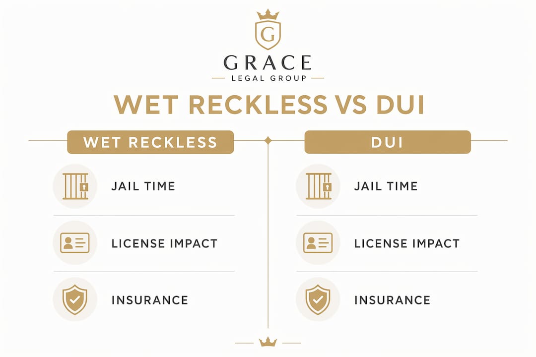 Comparison infographic of wet reckless and DUI penalties