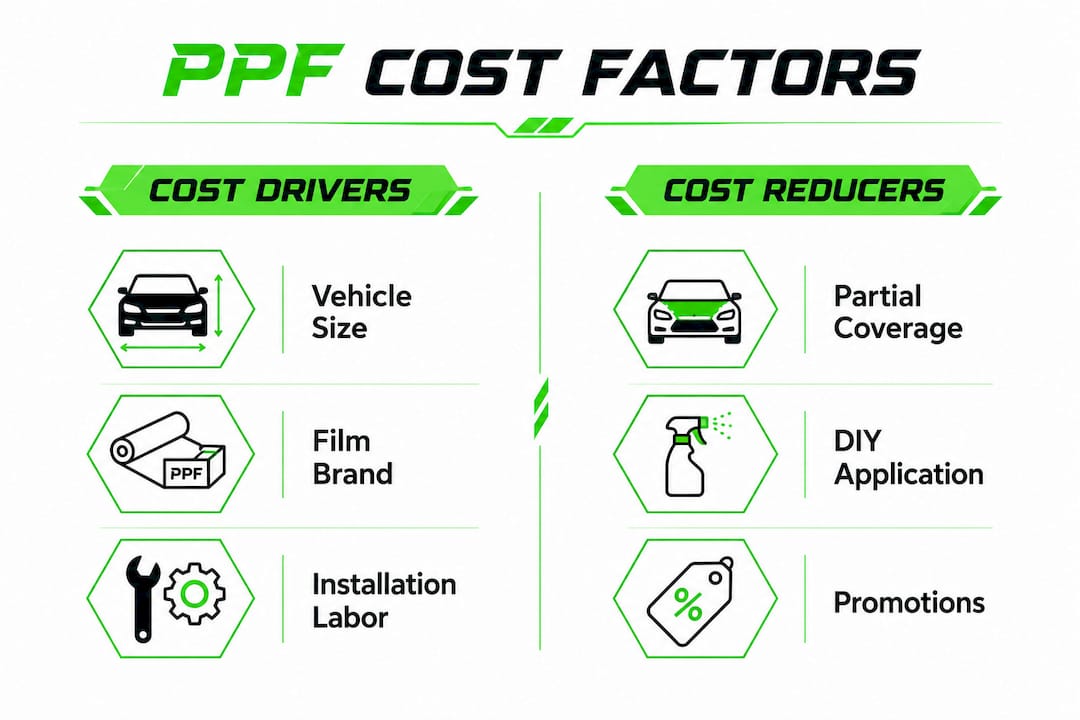 Infographic showing factors that increase or decrease PPF cost