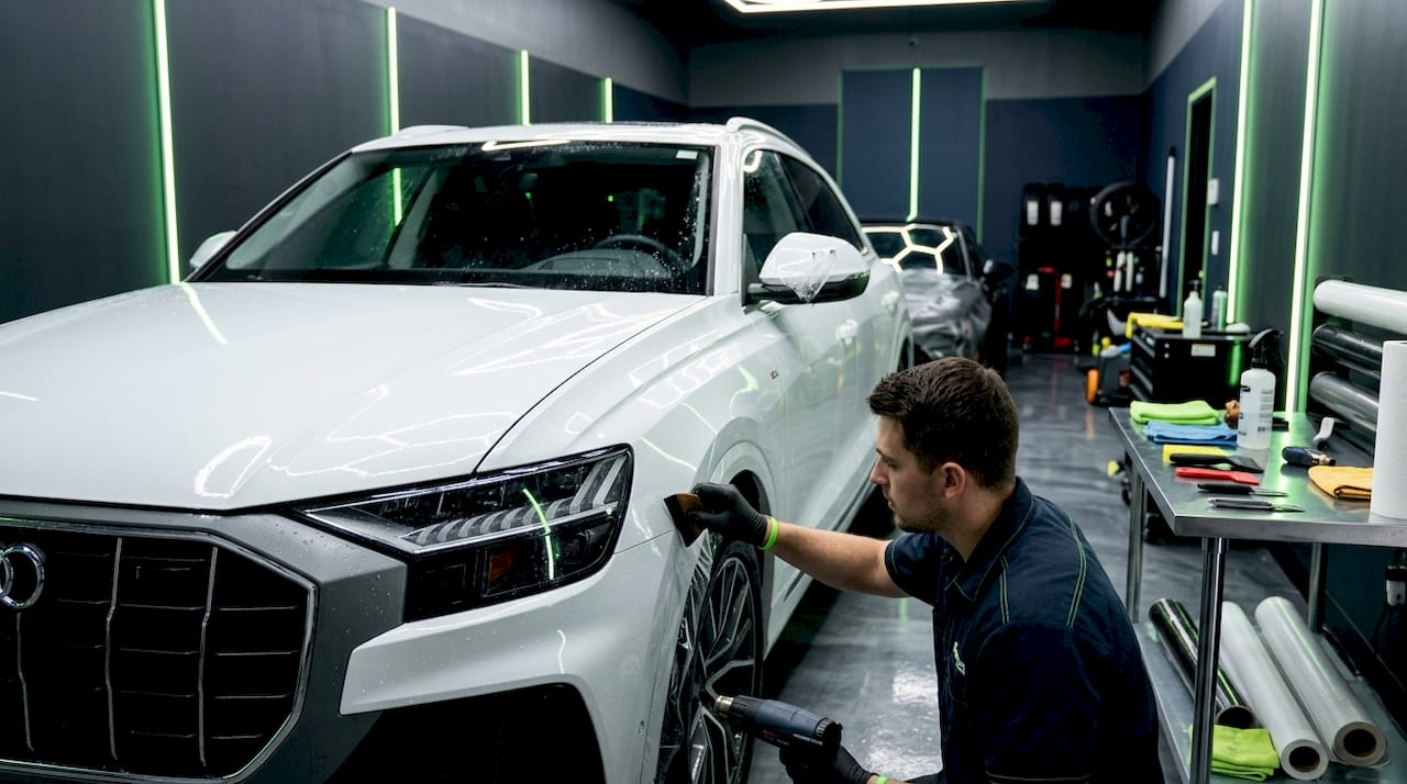Pickup truck with partial paint protection film