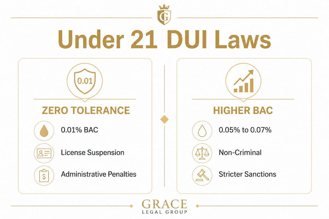 Infographic comparing under 21 DUI penalty categories