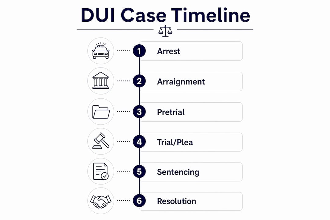 Timeline infographic of DUI case stages