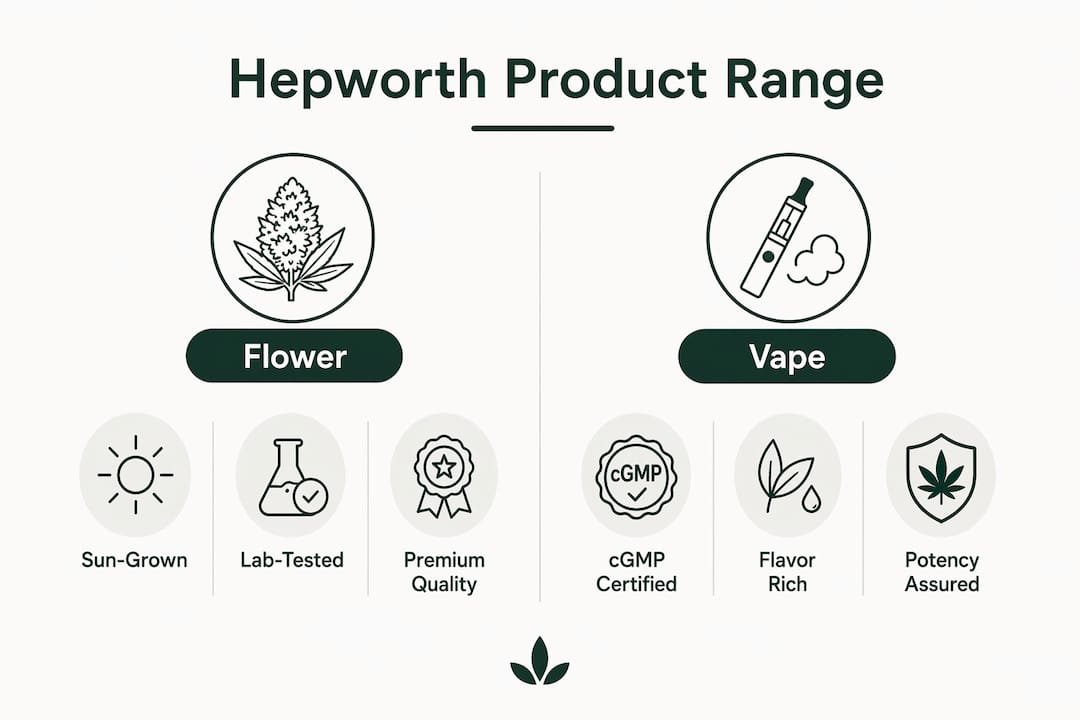 Infographic comparing Hepworth flower and vape product features