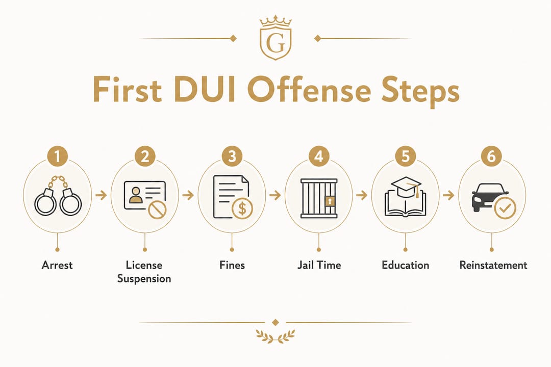 Infographic outlining DUI first offense process steps