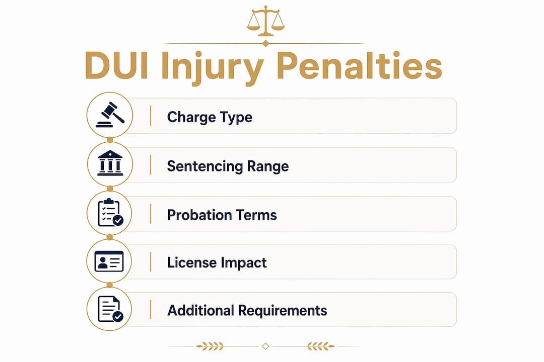 Infographic outlining DUI injury penalties and sentencing steps