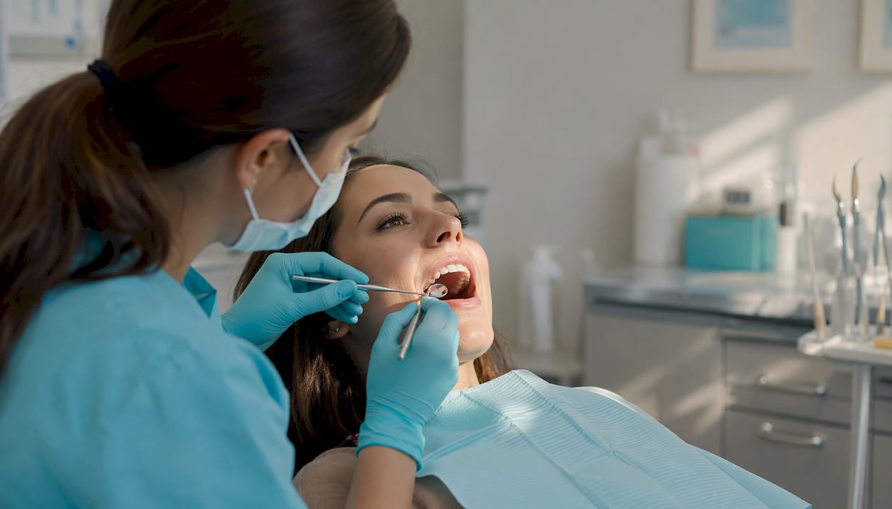 Dentist examining patient’s teeth clinically