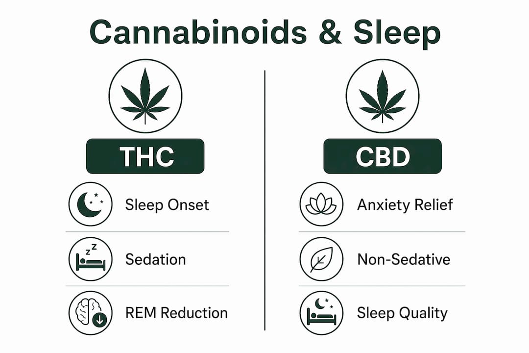 Infographic comparing THC and CBD effects on sleep