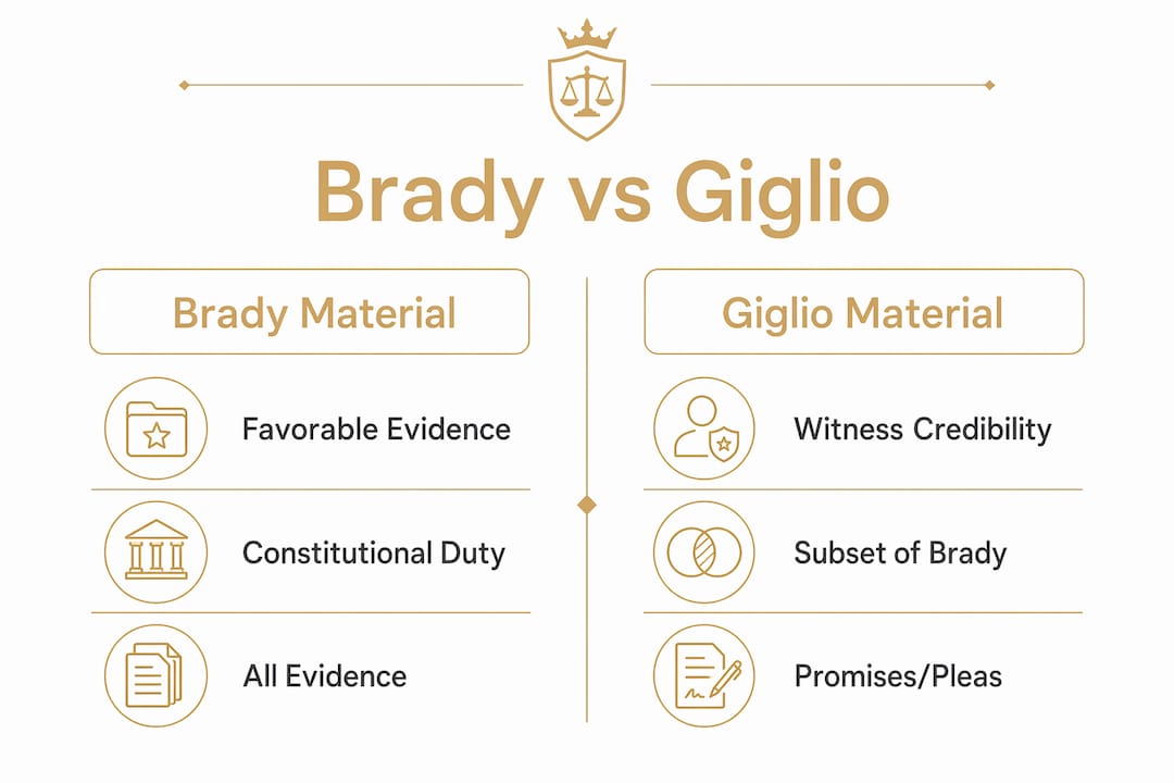 Infographic contrasting Brady and Giglio evidence types