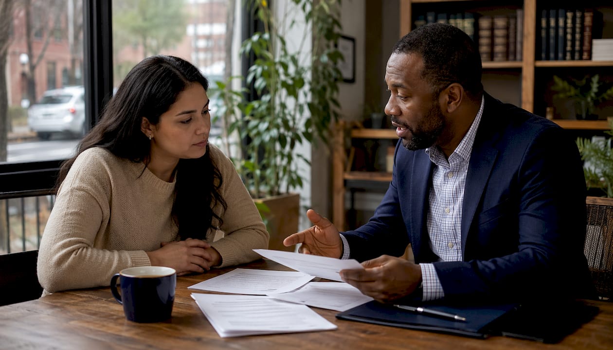 Defense attorney advising client on pretrial mitigation