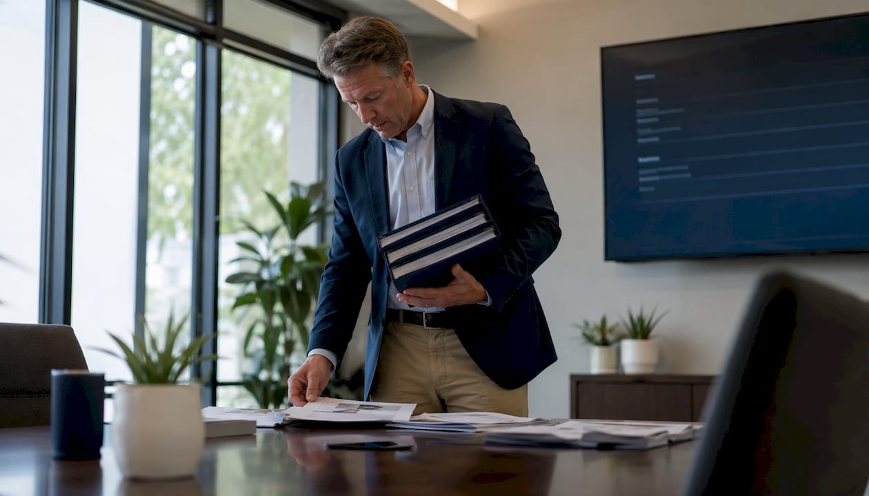 Facility manager reviewing subcontractor vendor folders
