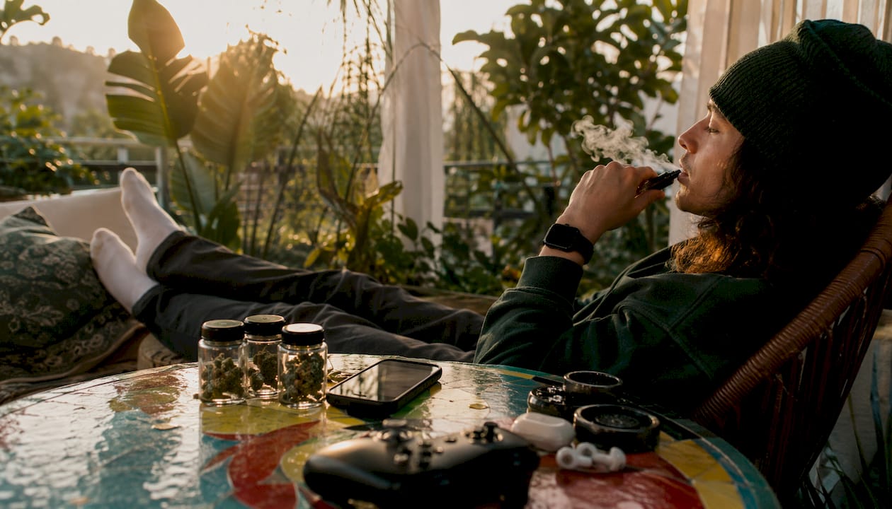 Person microdosing cannabis before gaming