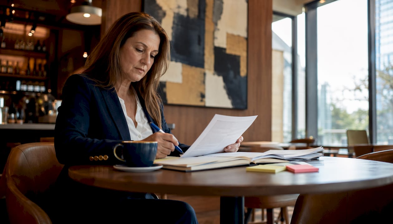 Facilities manager reviewing outsourcing contracts