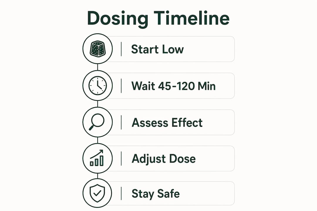 Infographic depicting hybrid THC gummies dosing and timing steps