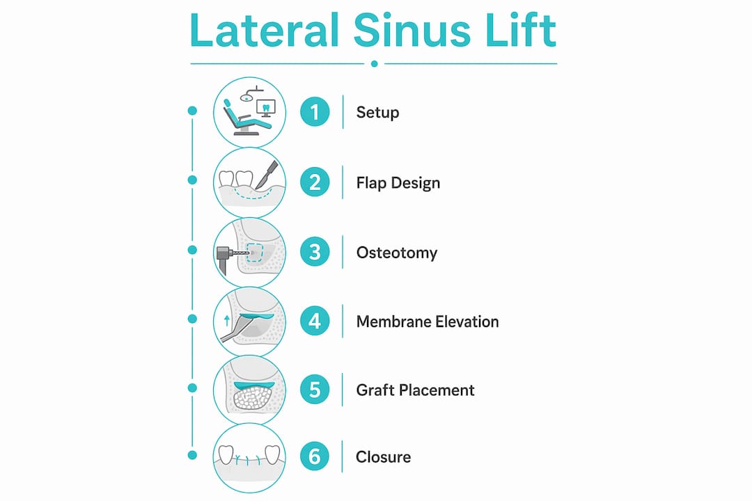 Infographic showing lateral sinus lift surgical steps