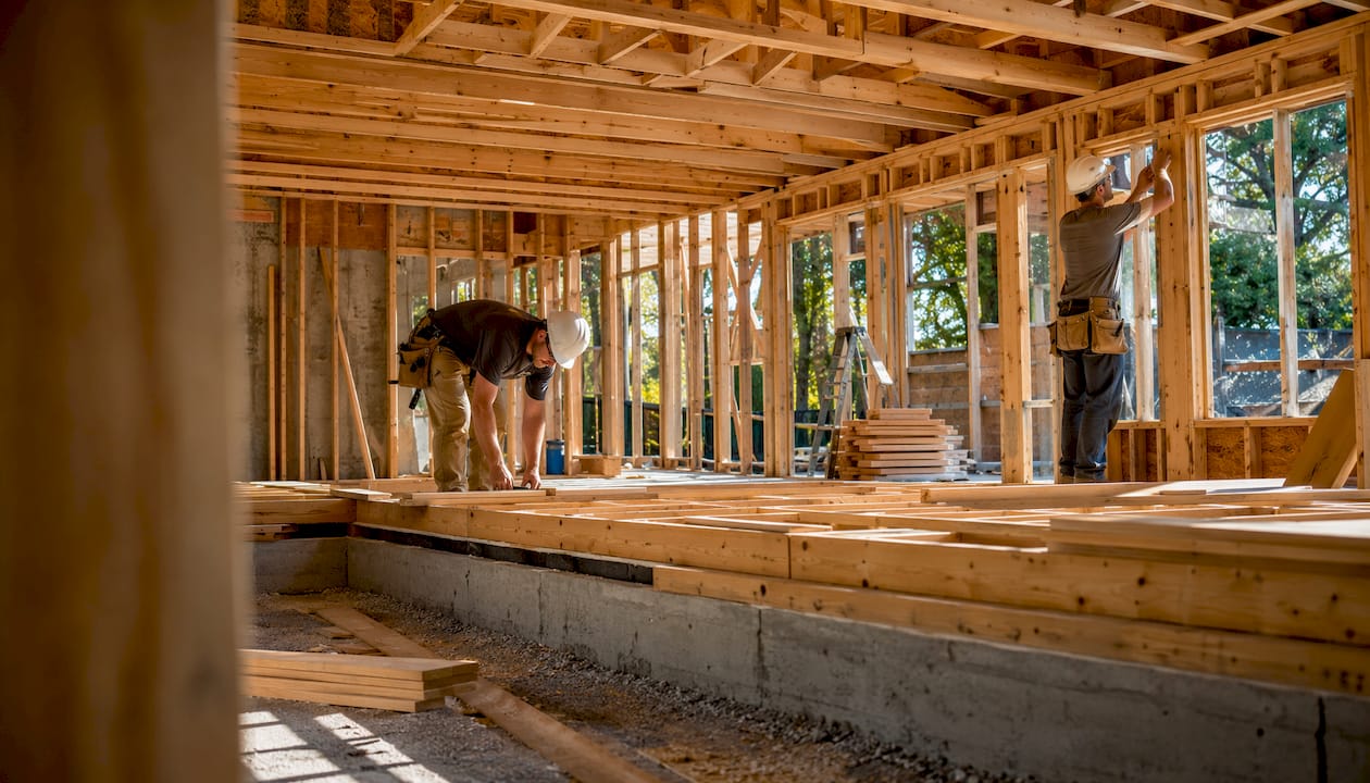 Stick-built room addition framing under construction