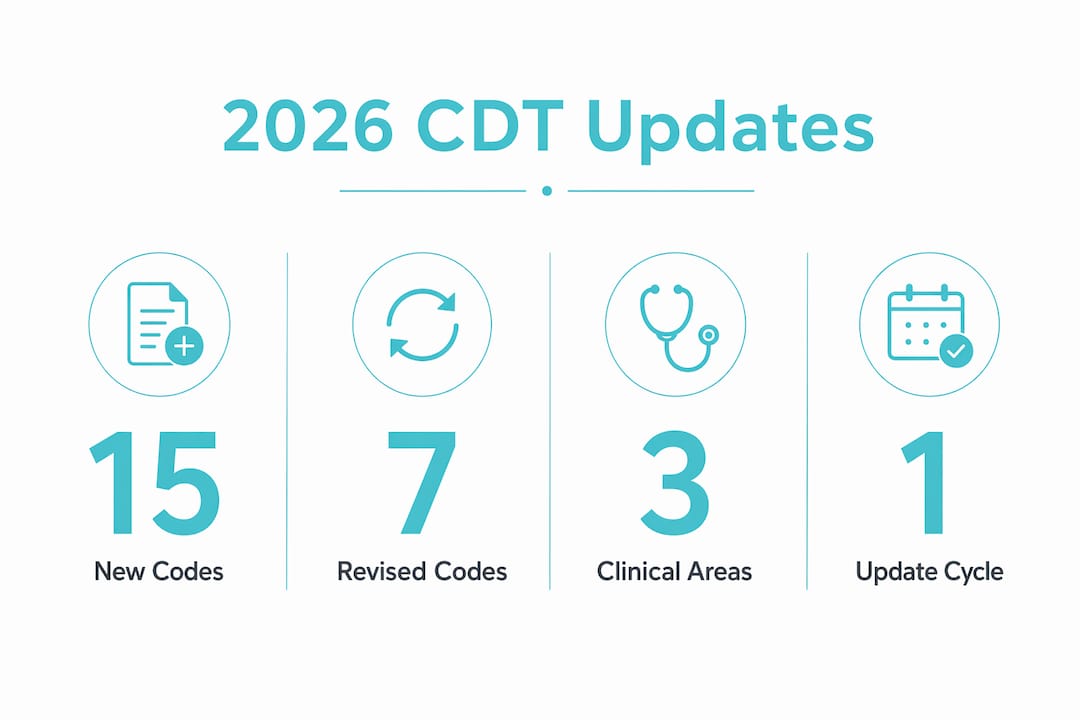 Infographic summarizing 2026 CDT code updates