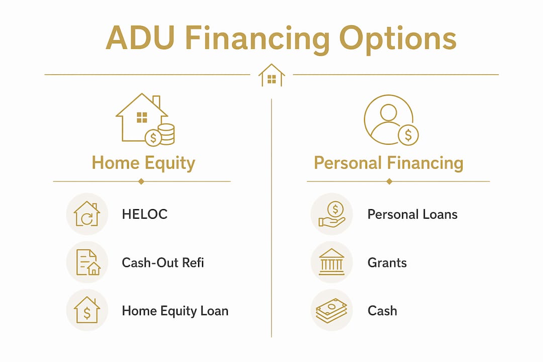 Infographic comparing ADU home equity and personal financing options