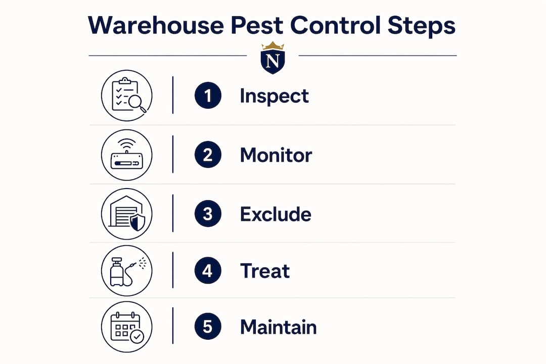 Infographic showing warehouse pest control process steps