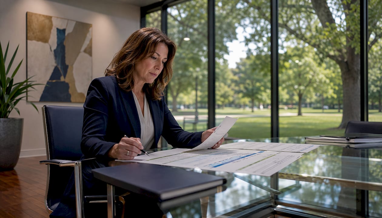 Property manager reviewing green cleaning proposals