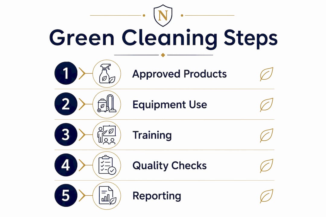 Infographic outlining green cleaning program steps