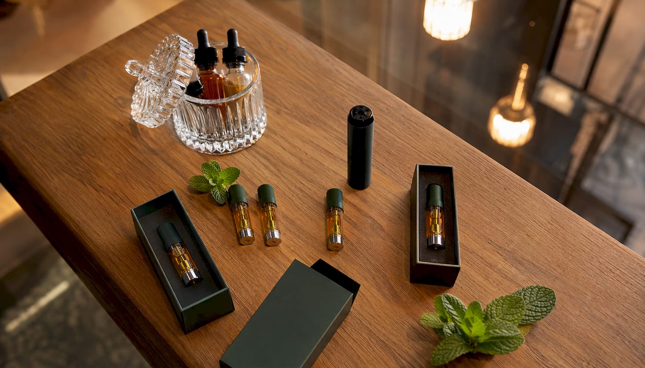 Close-up of Jeeter Juice live-resin vape carts display