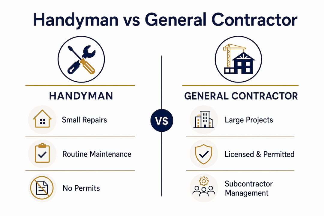 Infographic comparing handyman and general contractor roles