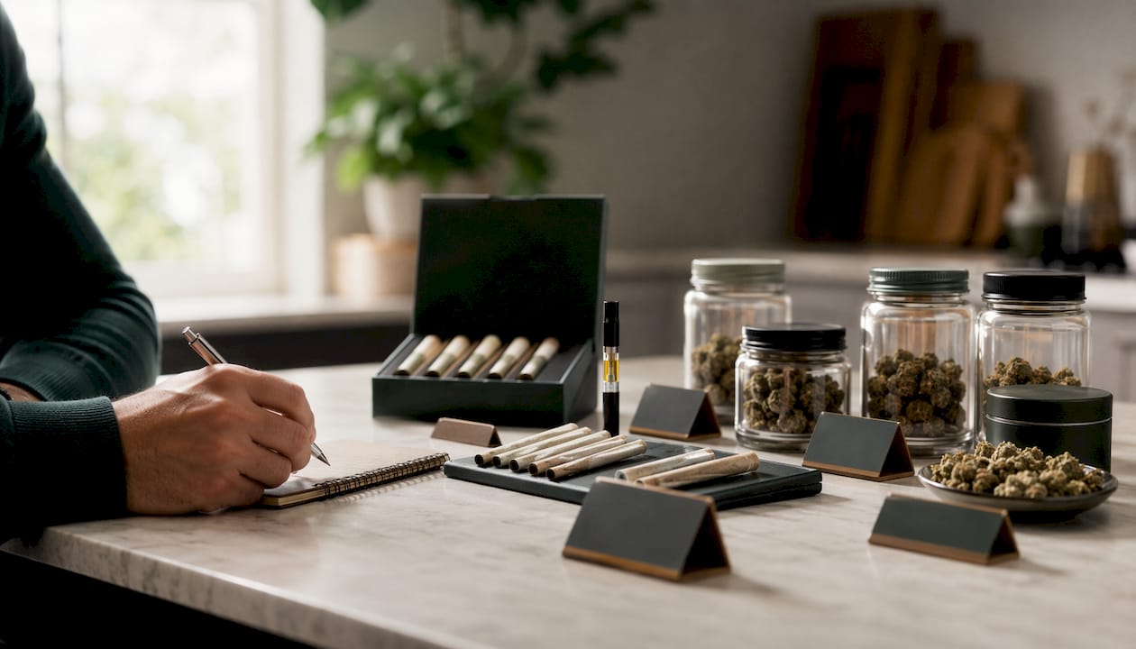 Variety of Maui Wowie cannabis products with price tags