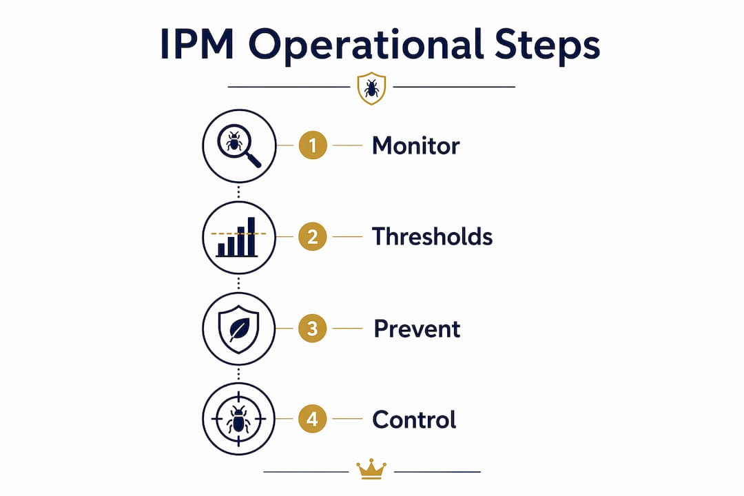 Infographic illustrating IPM operational steps flow
