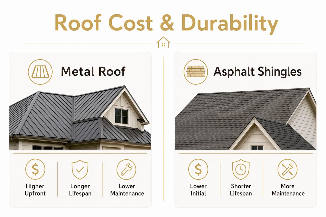 Infographic comparing metal and asphalt shingle roofs