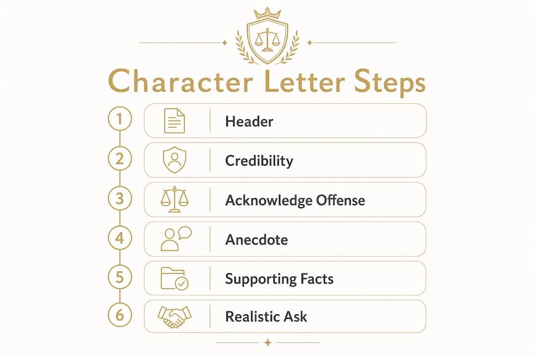 Infographic showing steps to write character letter