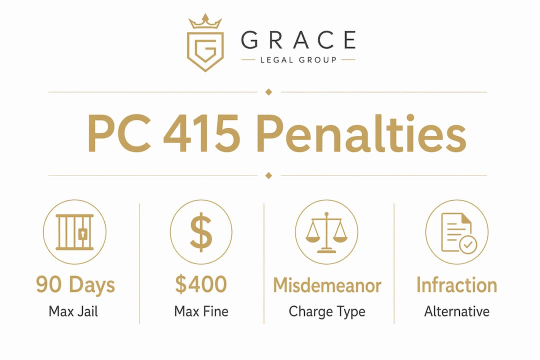 Infographic showing PC 415 penalties and charge types